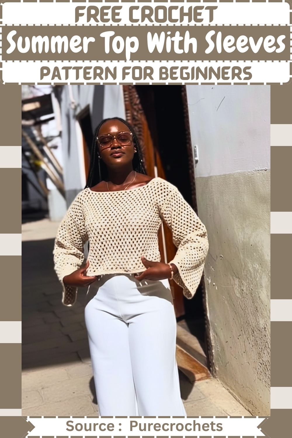 Free crochet summer top with sleeves pattern pin, cream mesh top with bell sleeves 