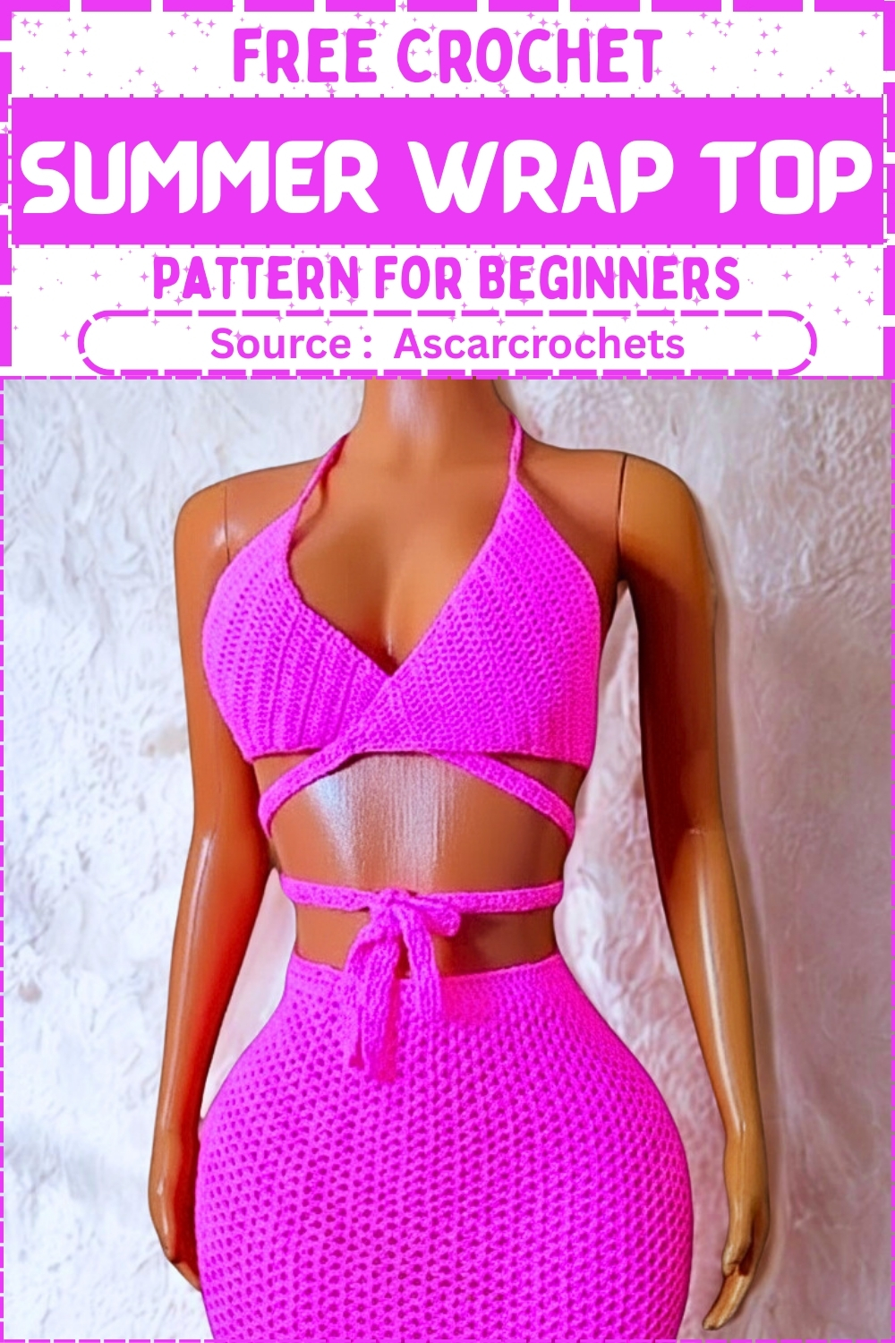Free crochet summer wrap top pattern for beginners by Ascarcrochets, displayed on a mannequin 