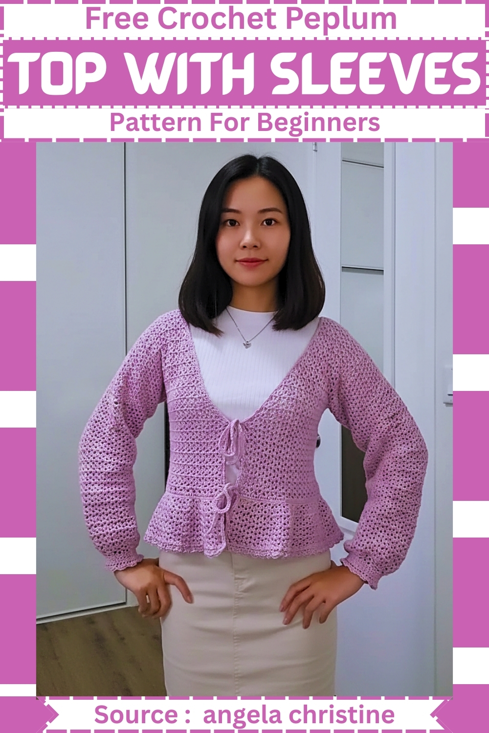 Free Crochet peplum top with sleeves Pattern For Beginner