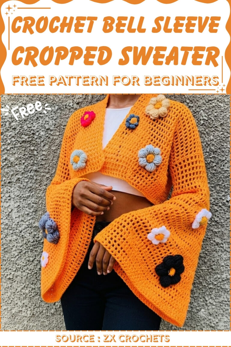 Crochet Bell Sleeve Cropped Sweater Free Pattern for Beginner