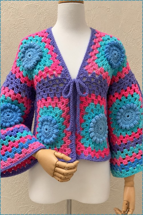 Crochet Granny Square V Neck Sweater 5