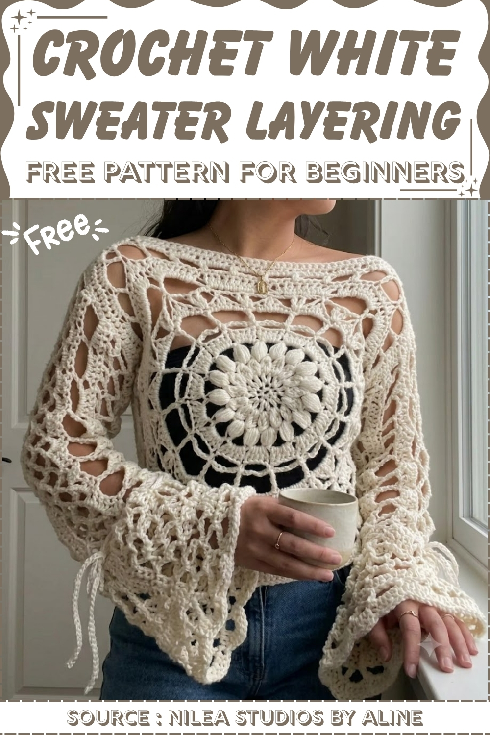 Crochet White Sweater Layering Free Pattern for Beginner