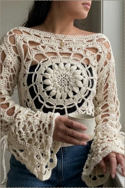 Crochet White Sweater Layering 5