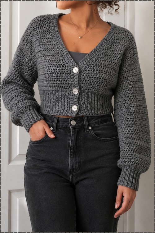 Crochet Y2k Cropped Knit Sweater 5