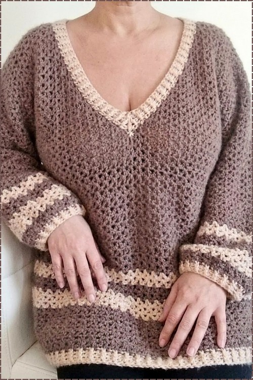 Slouchy V-Neck Crochet Sweater 5