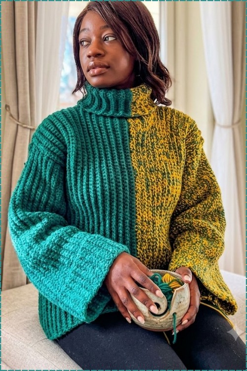 crochet Top Down Turtleneck Sweater 5